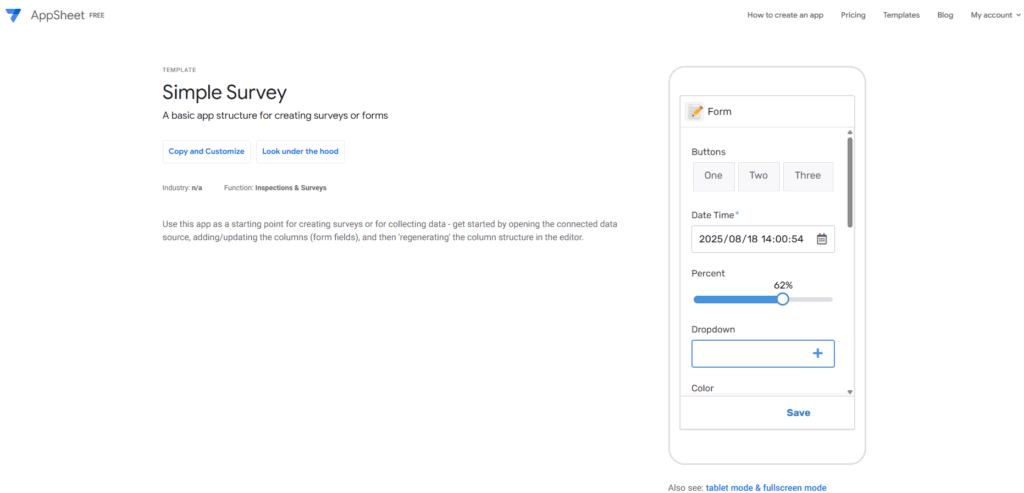 AppSheetサンプル画面
