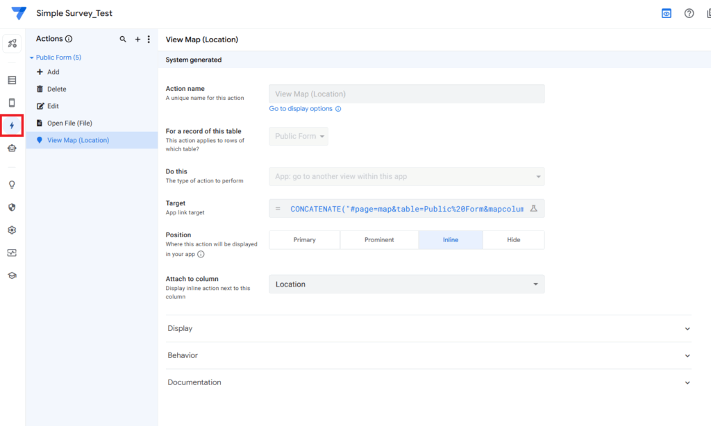 AppSheet Actionsタブ