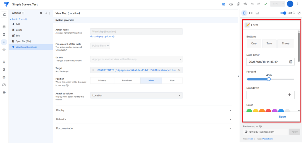AppSheet プレビュー画面
