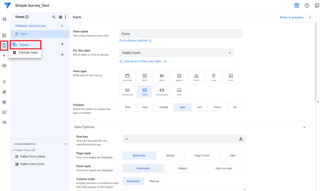 AppSheet Viewsタブ