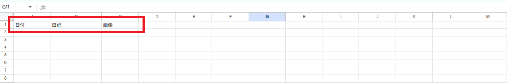 スプレッドシートデータ画面